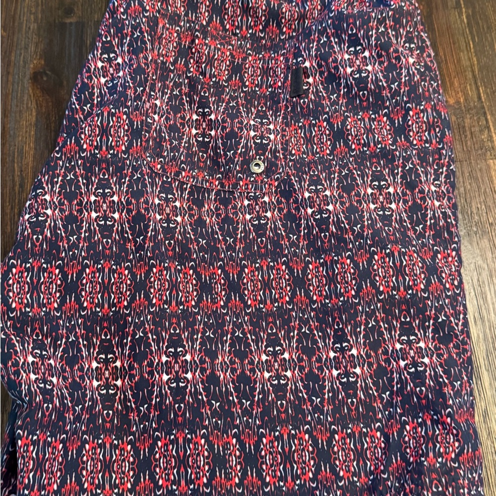 Boss Red and Blue Patterned Midi Skirt